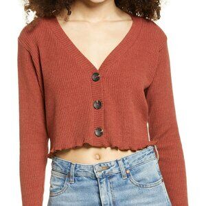 La La Land Creative Co boxy crop cardigan sweater rust rib spiced apple new XS